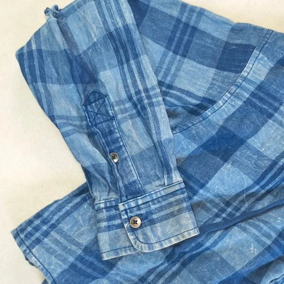 American Eagle Hooded Plaid Flannel Shirt SP Blue Button Up Hoodie Top - Picture 4 of 16